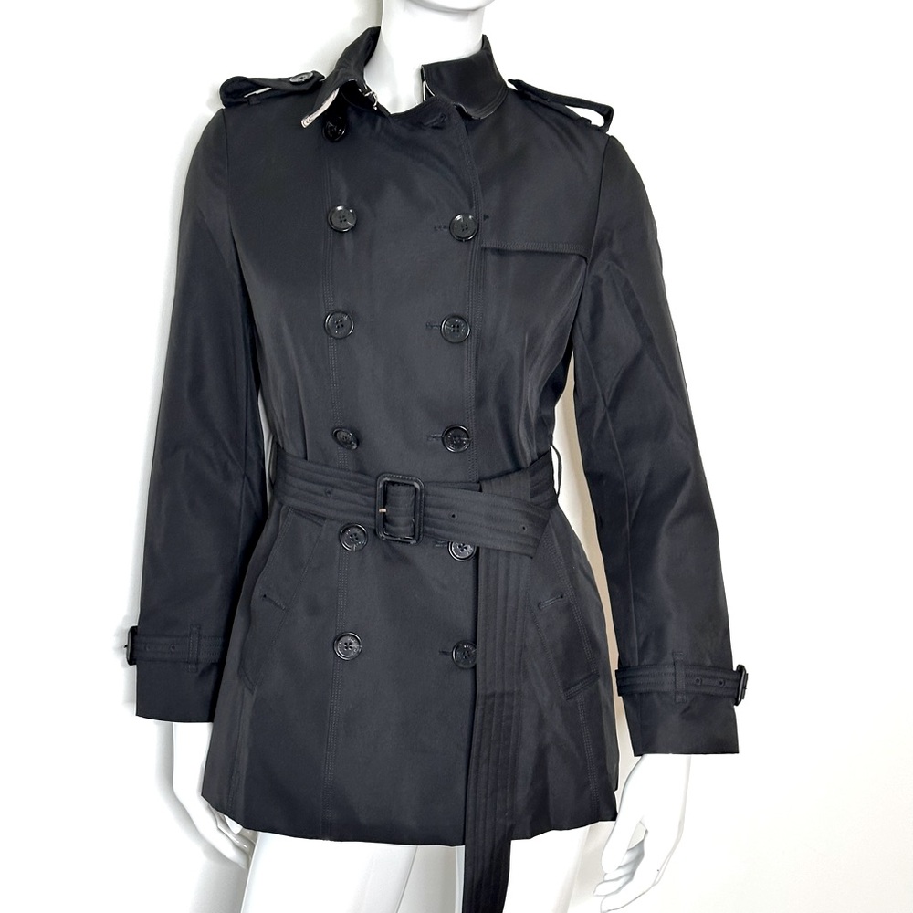 BURBERRY BRIT Black  Double-Breasted Women's Black Short Trench Coat SZ 6